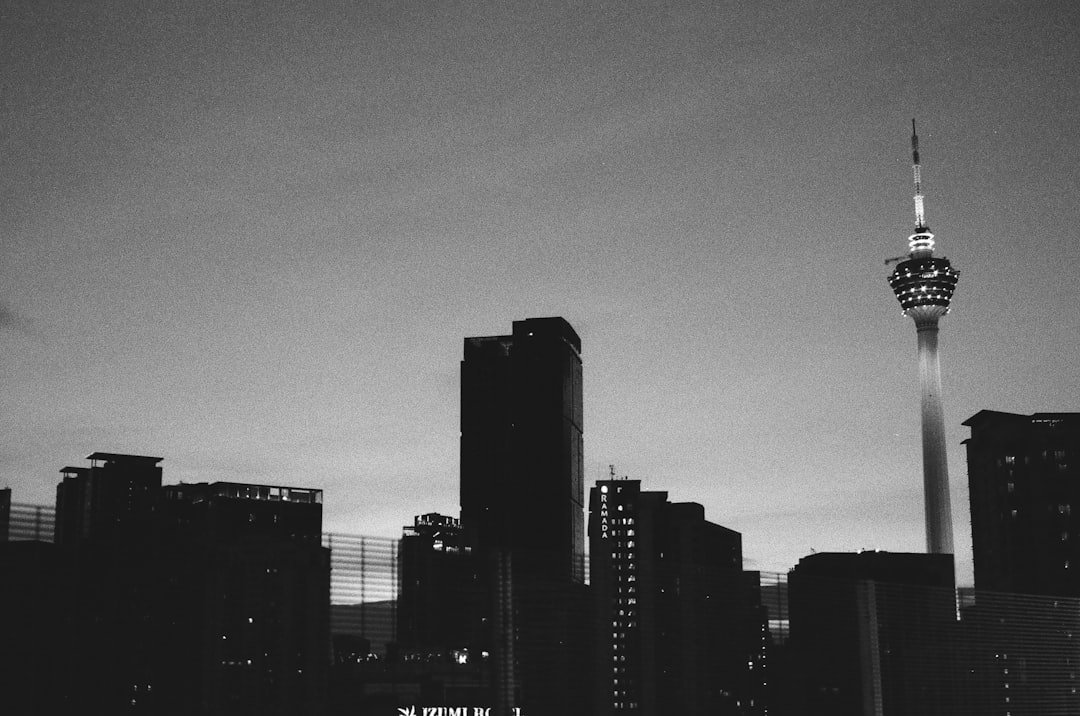 a black and white photo of a city skyline