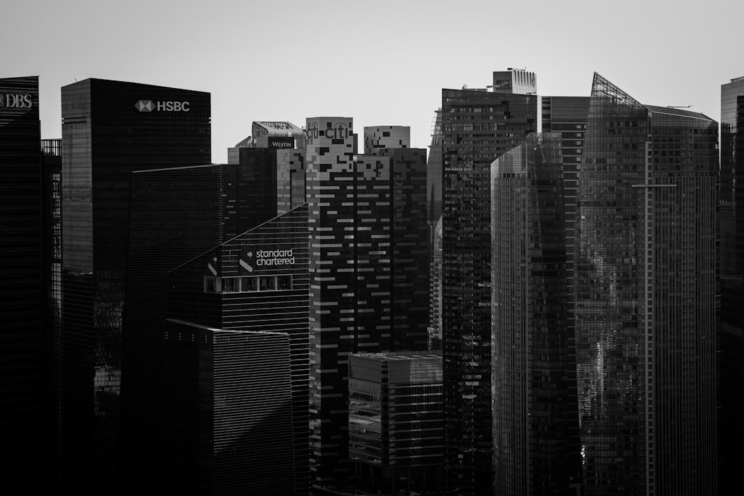 A black and white photo of a city skyline