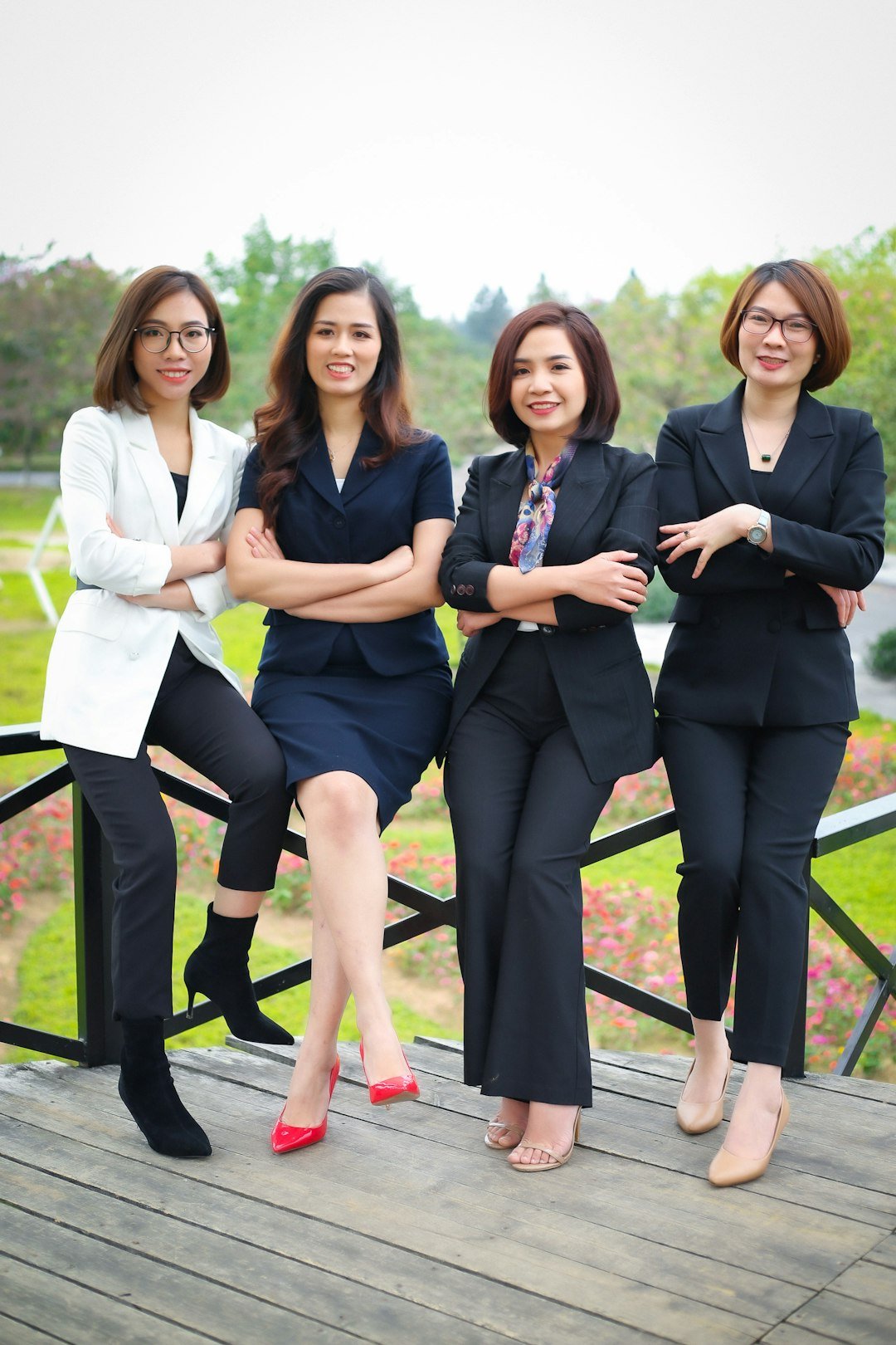 a group of women posing for a photo