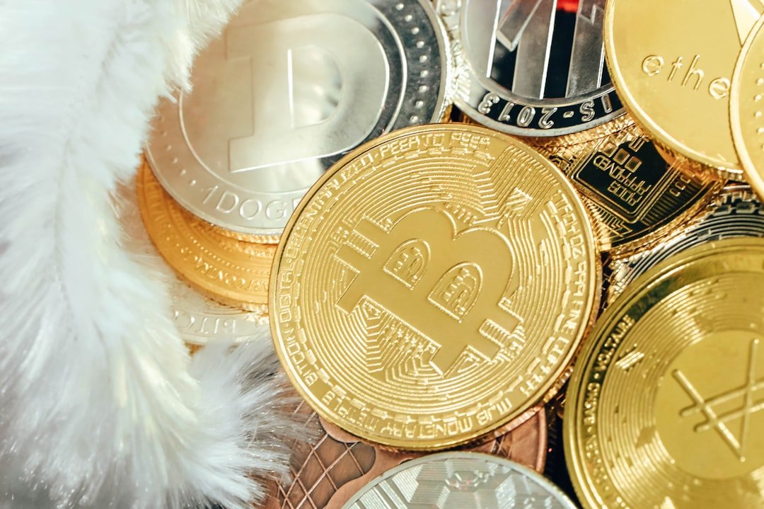a pile of bitcoins sitting on top of each other